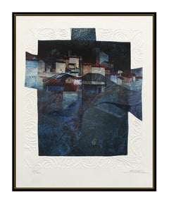 Sunol Alvar Embossed Hand Signed Color Lithograph Modern Cubism Landscape Art