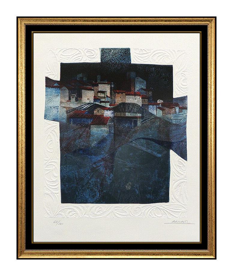 Sunol Alvar Authentic and Original Embossed Color Lithograph, "Village en Bleu", Professionally Custom Framed and Listed with the Submit Best Offer option.

Accepting Offers Now:  Up for sale here we have an Authentic and Rare Lithograph by Sunol