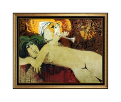 Sunol Alvar Nude Portrait Color Lithograph Hand Signed Romantic Cubism Artwork