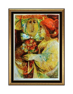 Sunol Alvar Original Color Lithograph Hand Signed Romantic Portrait Cubism Art