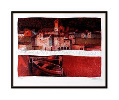 Sunol Alvar Original Embossed Color Lithograph Hand Signed Paisatges Harbor Art