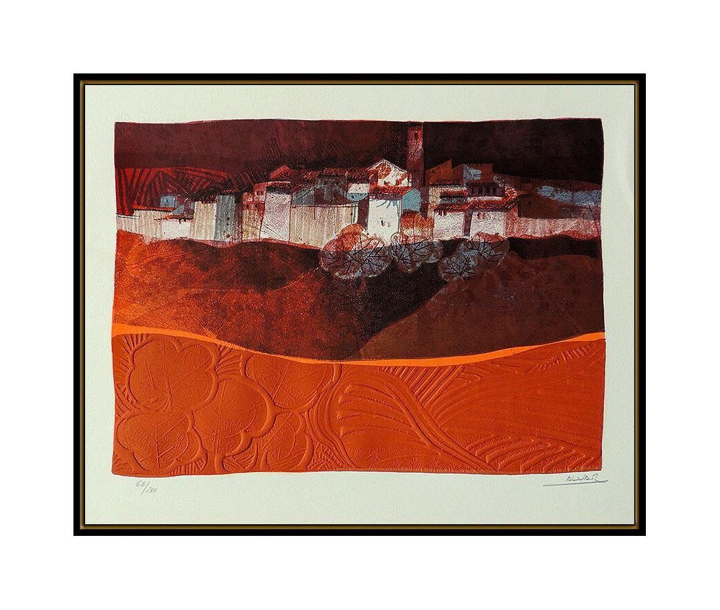 Sunol Alvar Original Embossed Hand Signed Color Lithograph Paisatges Cityscape For Sale 1
