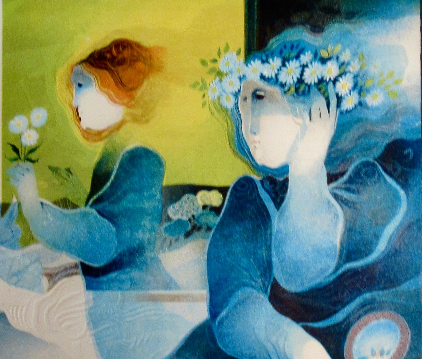 Mujeres con paloma y flores - Print Romántico de Sunol Alvar