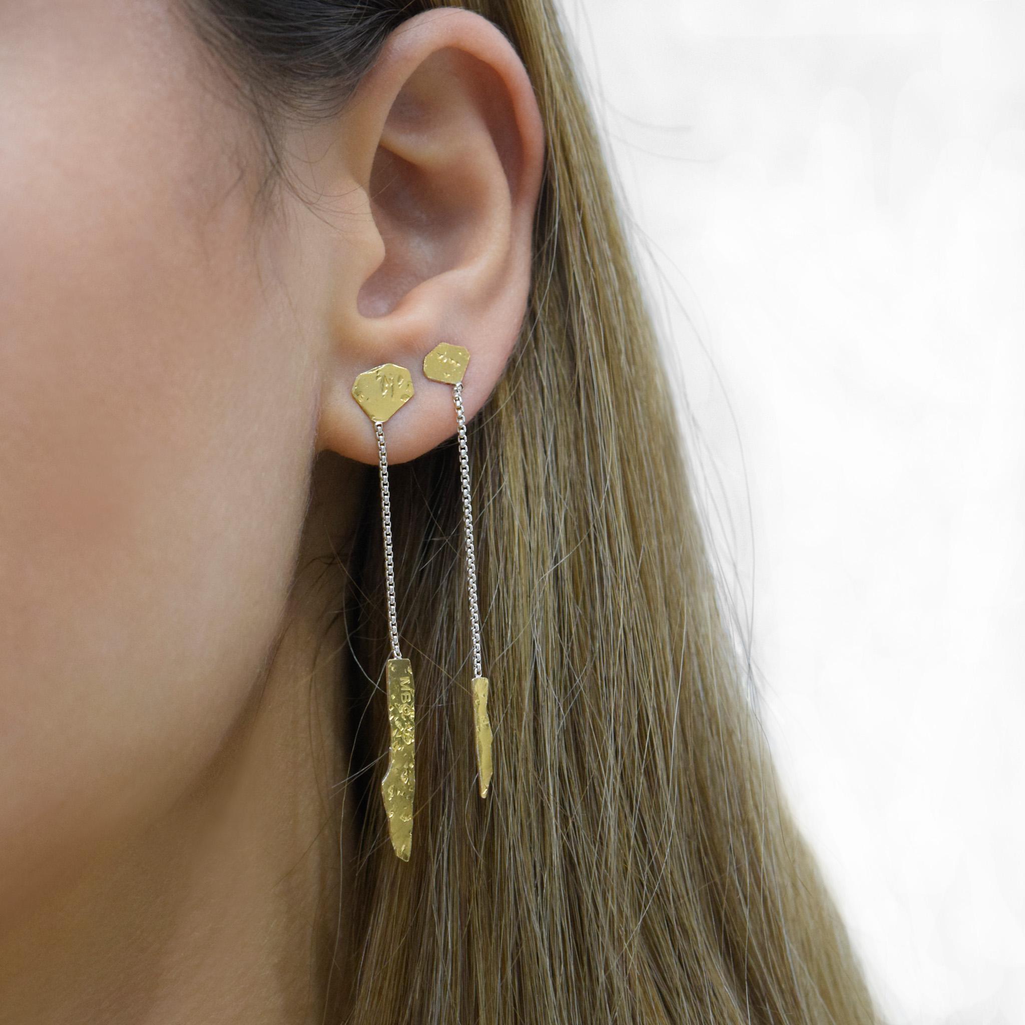 Artist Sunray Argentium Silver & 22K Gold Earring Handmade by Maria Blondet Jewelry For Sale