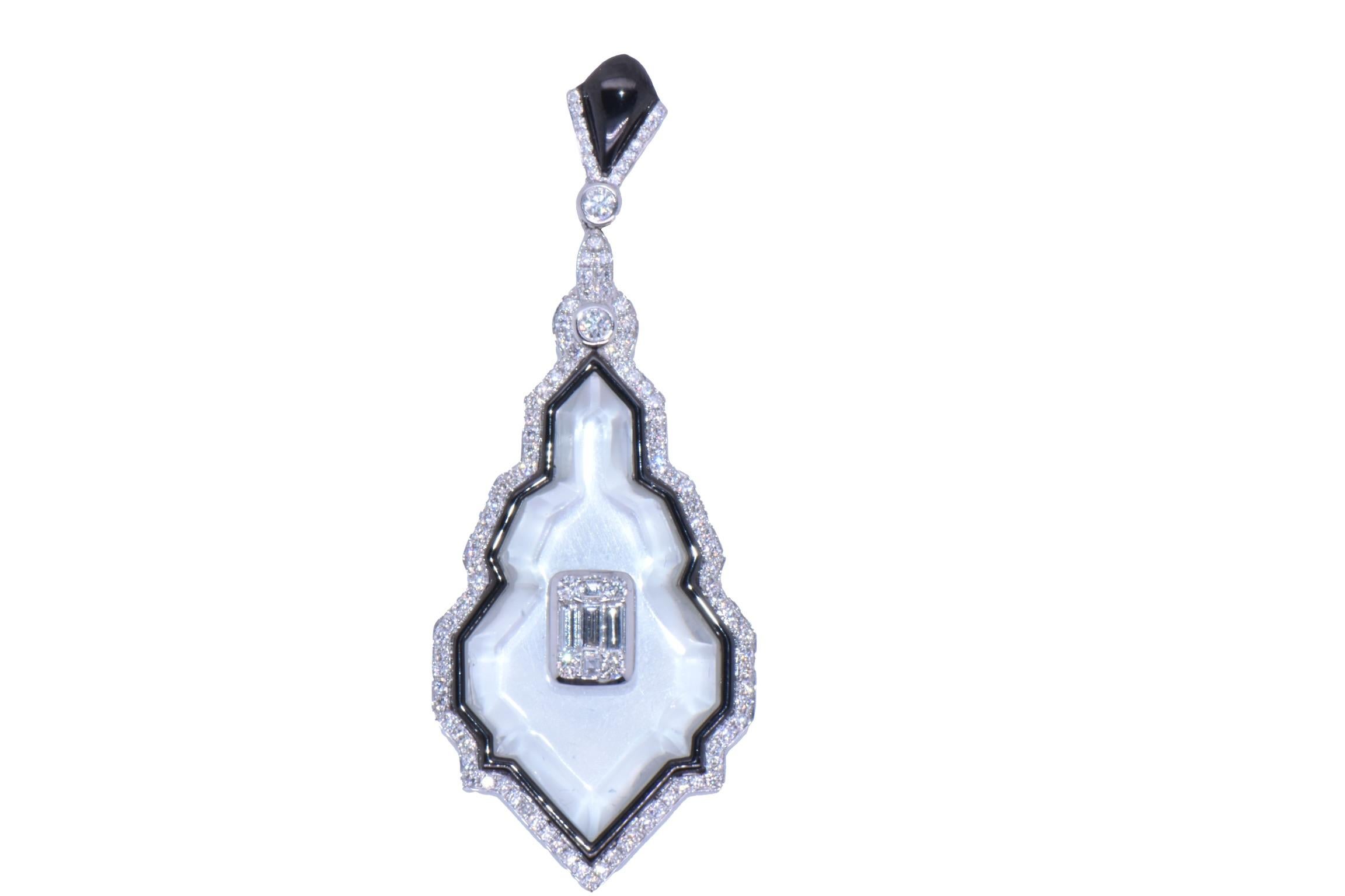Art Deco Sunray Crystal Diamond Pendant In 18k White Gold For Sale