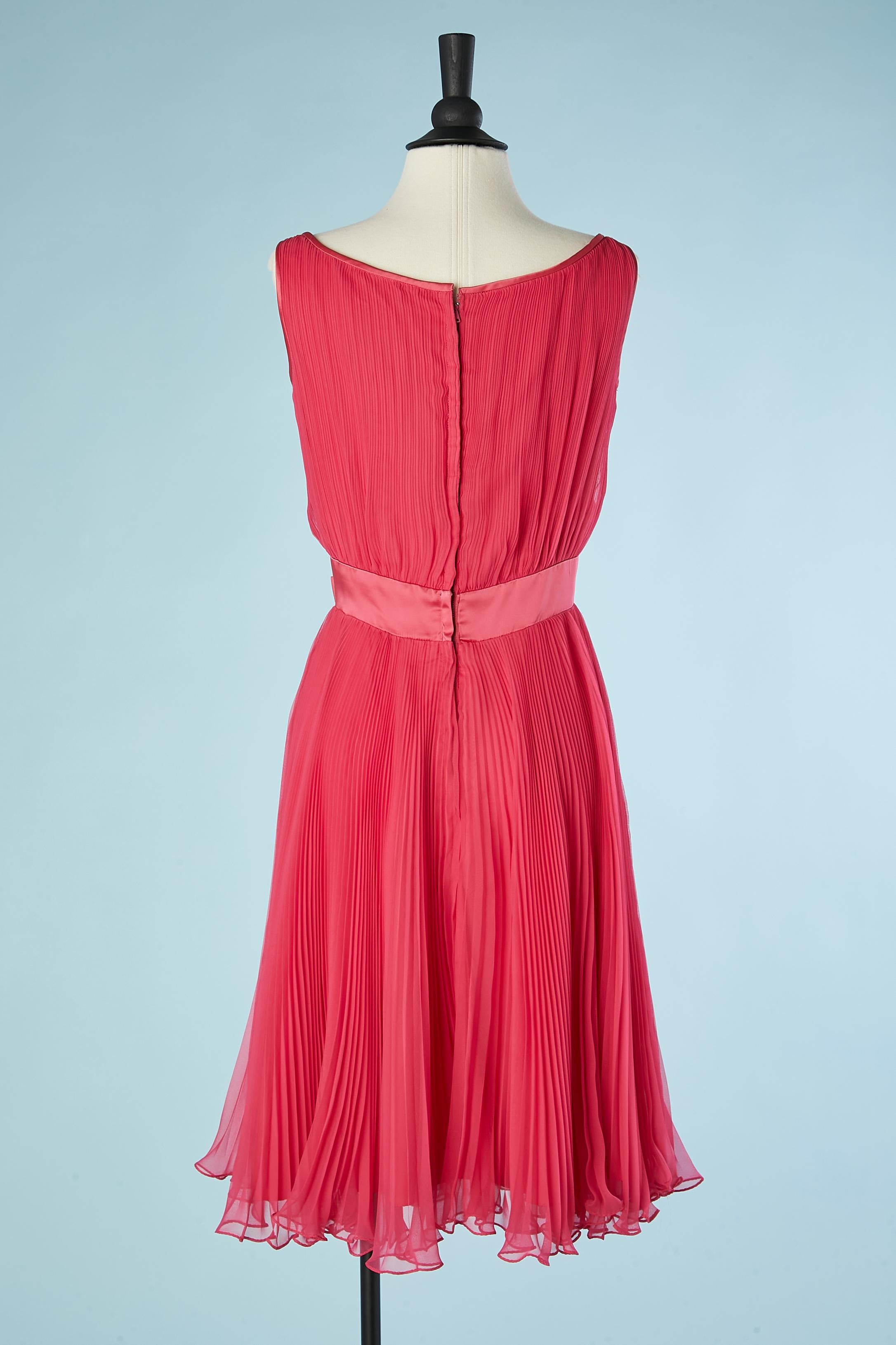 Sunray pleated pink cocktail dress with bow  Miss Eliette Circa 1960's  For Sale 1