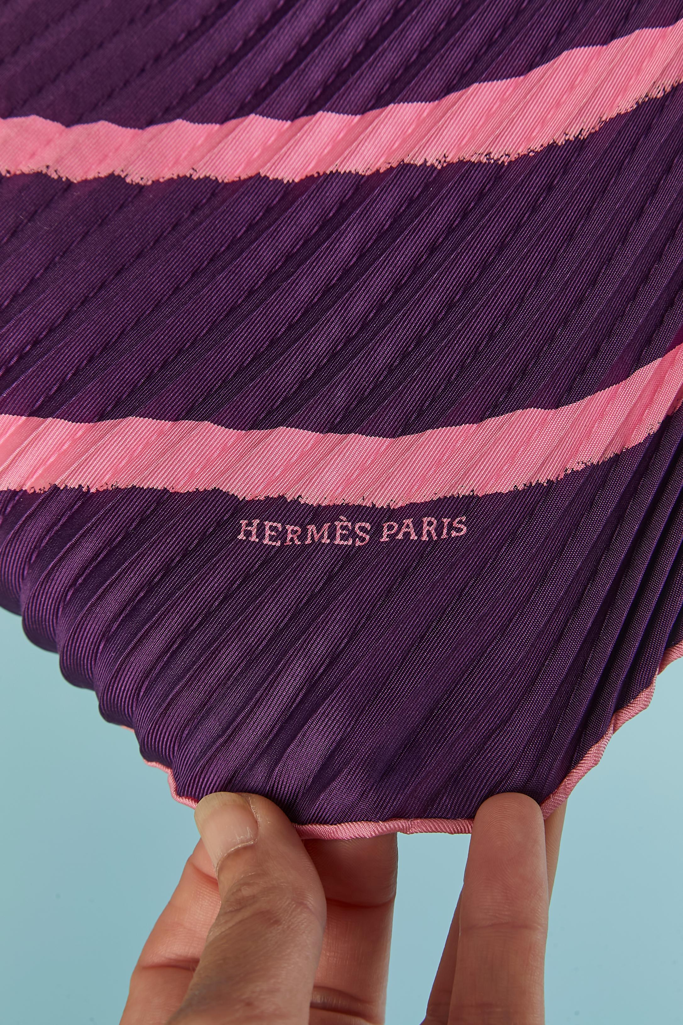 Sunray pleated silk scarf with purple and pink print Hermès NEW For Sale 1