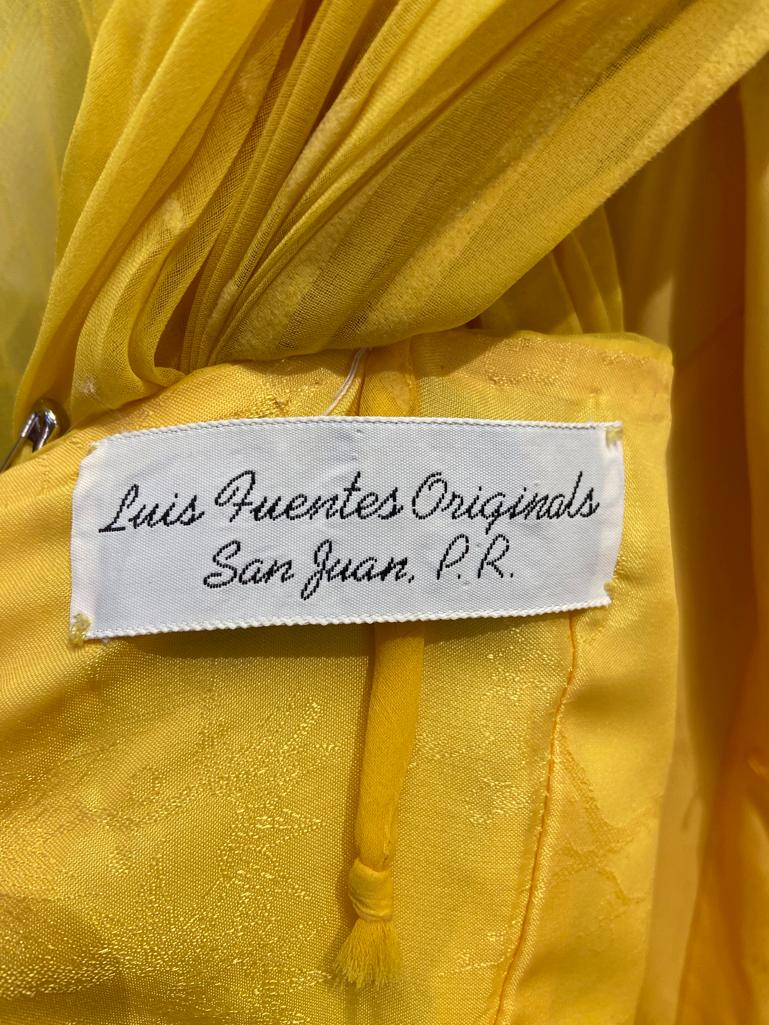 Sunray pleats yellow pleated cape and cocktail dress ensemble Luis Fuentes  For Sale 9
