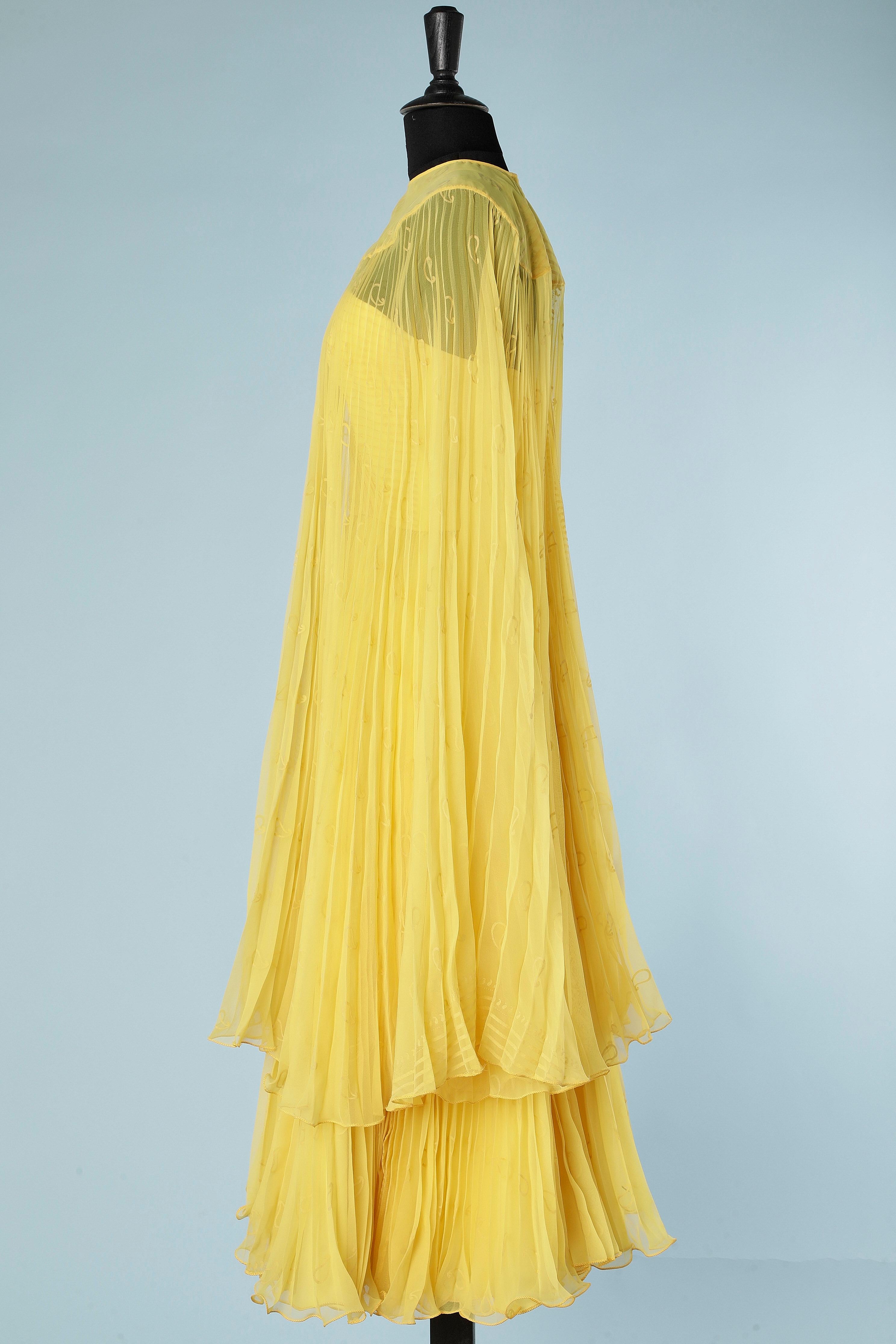 Women's Sunray pleats yellow pleated cape and cocktail dress ensemble Luis Fuentes  For Sale