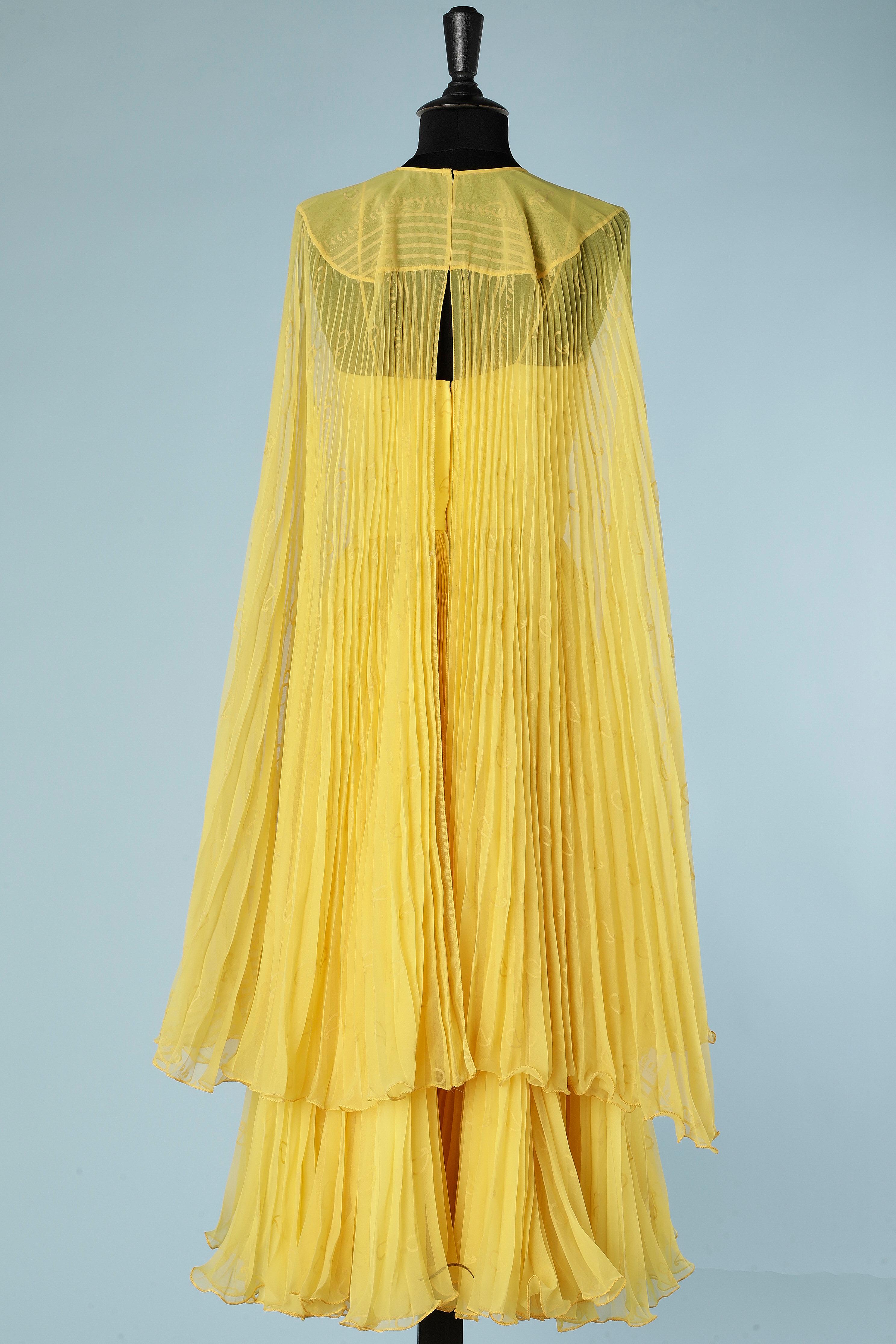 Sunray pleats yellow pleated cape and cocktail dress ensemble Luis Fuentes  For Sale 1