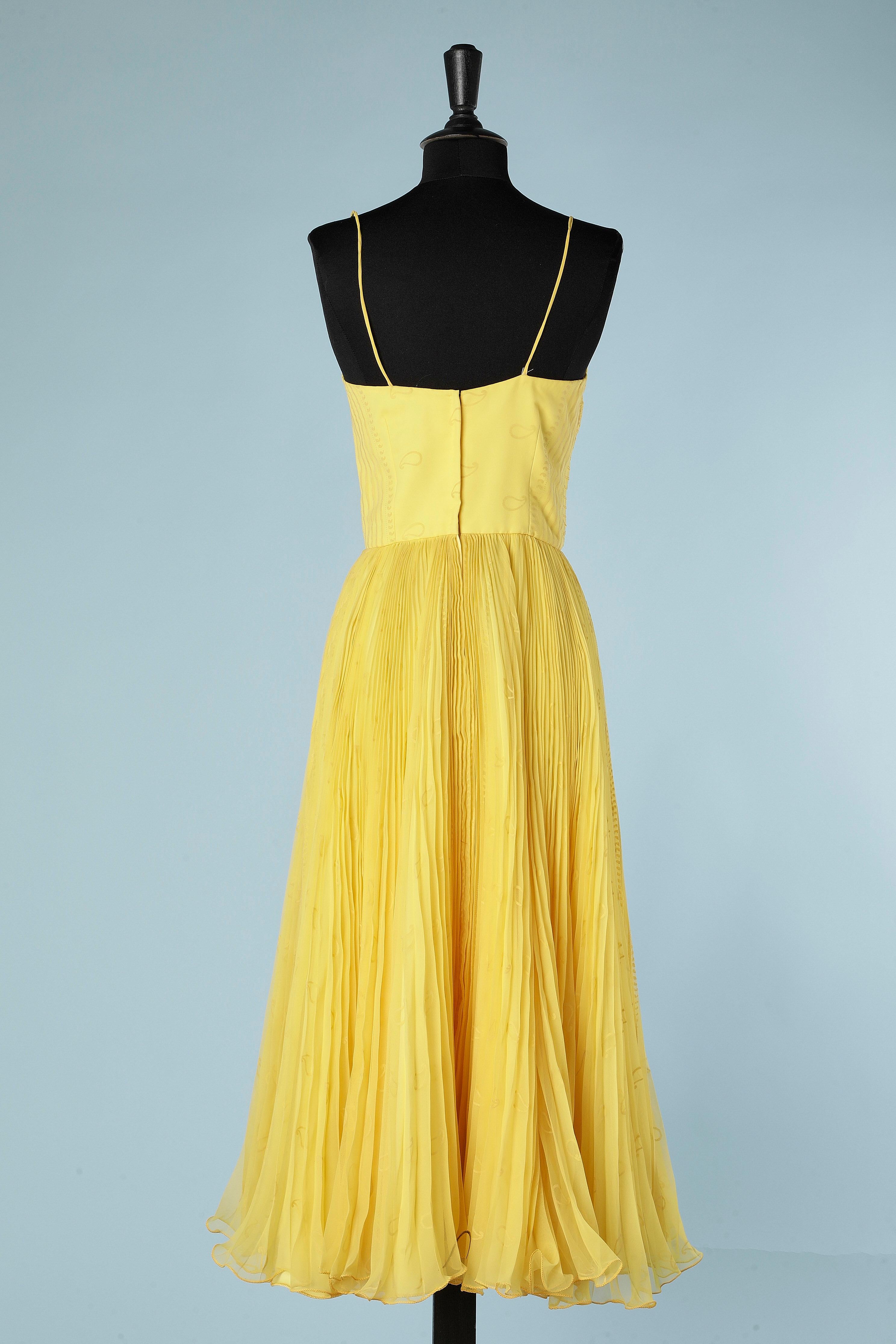 Sunray pleats yellow pleated cape and cocktail dress ensemble Luis Fuentes  For Sale 2