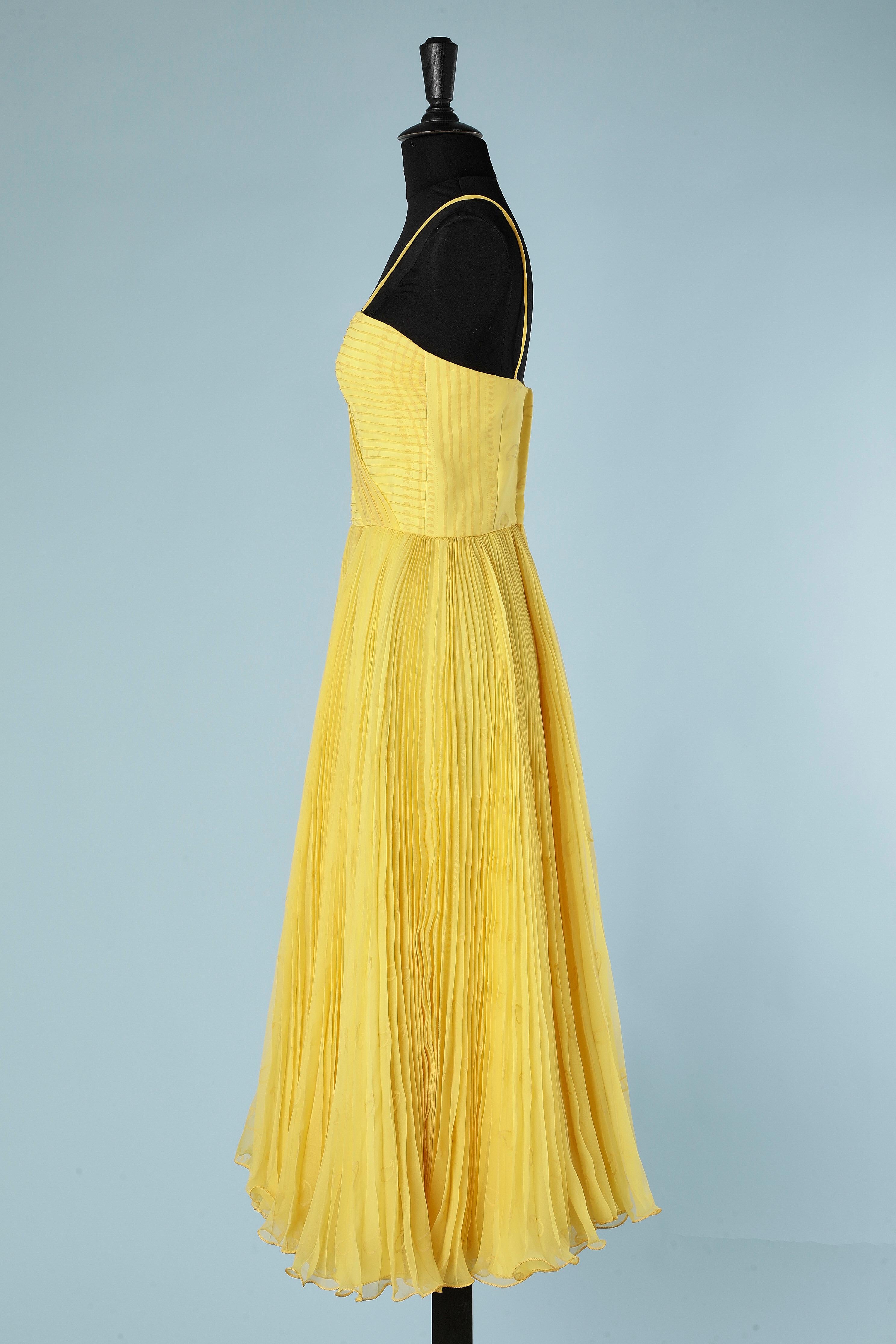 Sunray pleats yellow pleated cape and cocktail dress ensemble Luis Fuentes  For Sale 3