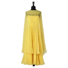 Vintage Sunray pleats yellow pleated cape and cocktail dress ensemble Luis Fuentes 