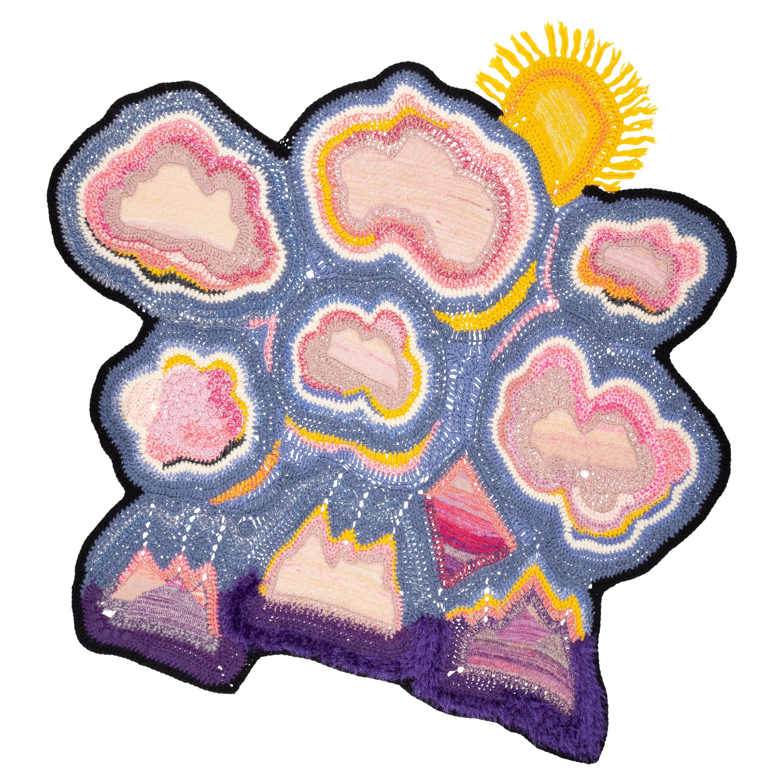 „Sunrise“ Handgefertigtes mehrfarbiges Wandbehang aus Strick/Crochet mit Himmelslandschaft