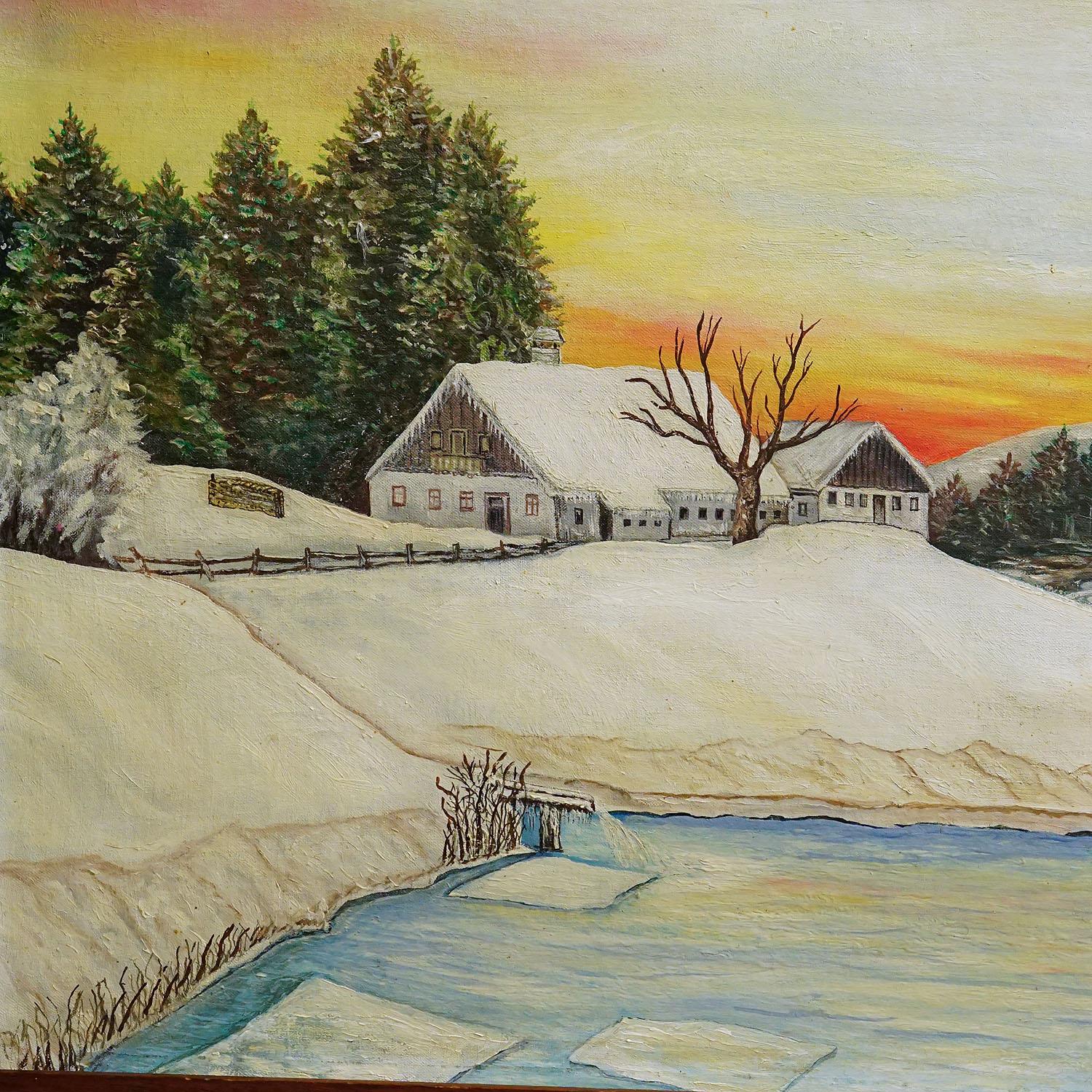 German Sunrise in a Winterly Landscape in the Black Forest For Sale