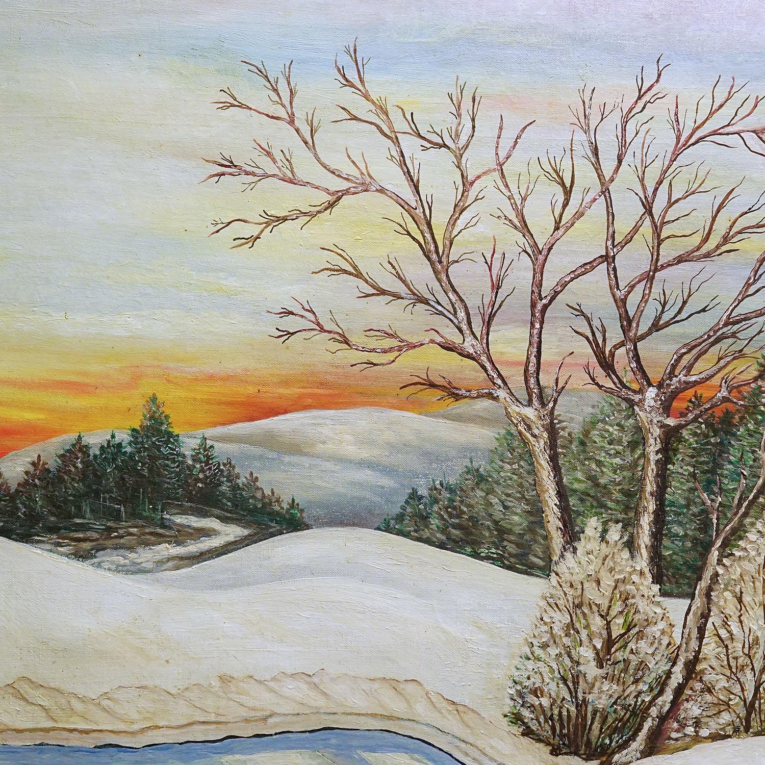 Painted Sunrise in a Winterly Landscape in the Black Forest For Sale