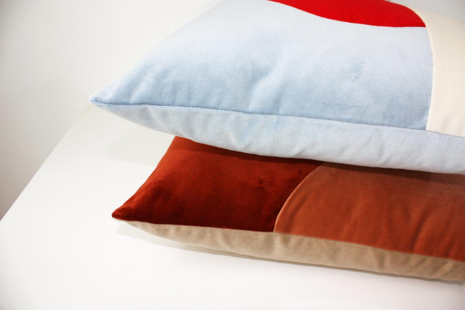 Contemporary Sunrise Velvet Deluxe Handmade Decorative Pillow For Sale