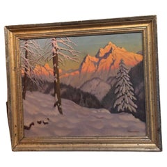 Escena invernal alpina al atardecer del artista ruso Victor Emanuelov