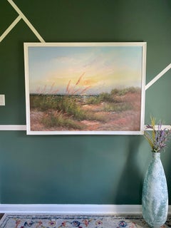 "Sunset at the Beach" Contemporary Coastal Landscape Oil Painting, Framed