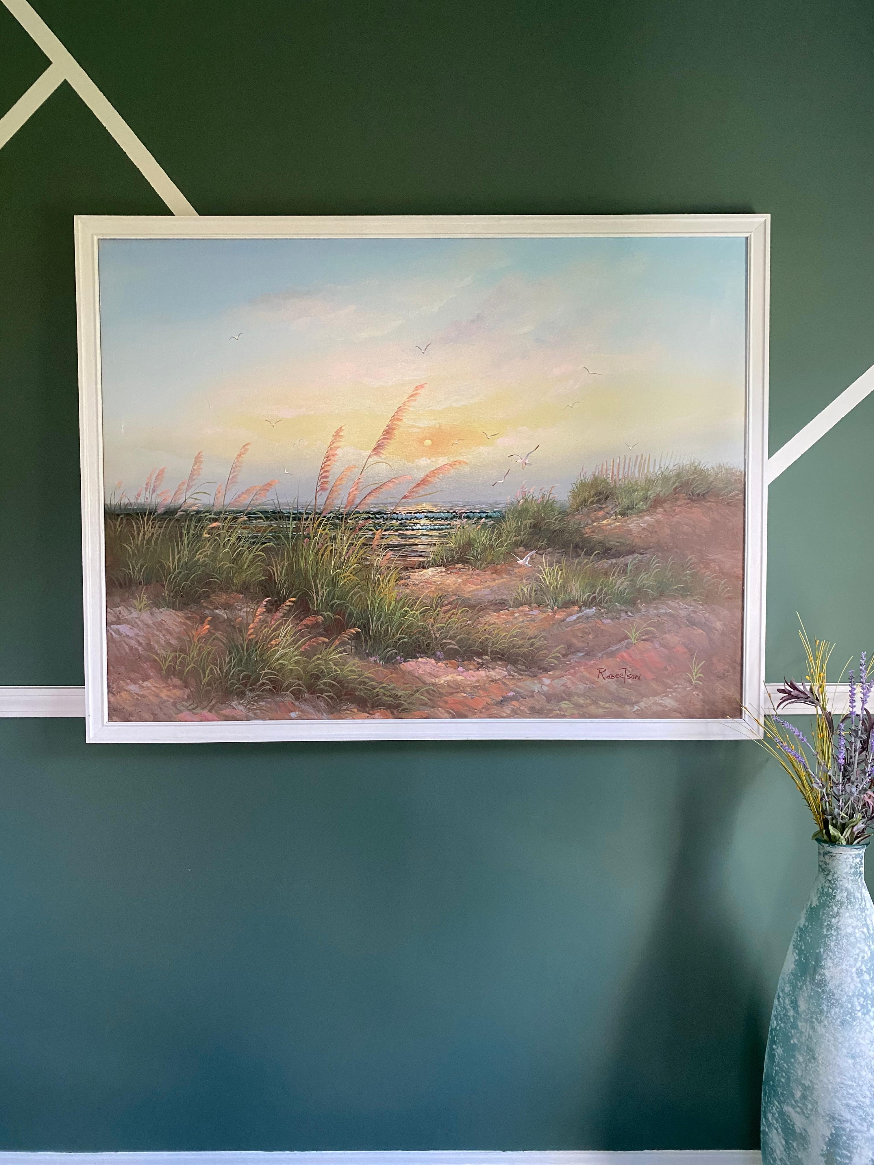 « Sunset at the Beach », peinture à l'huile contemporaine d'un paysage côtier, encadrée Bon état - En vente à Medina, OH