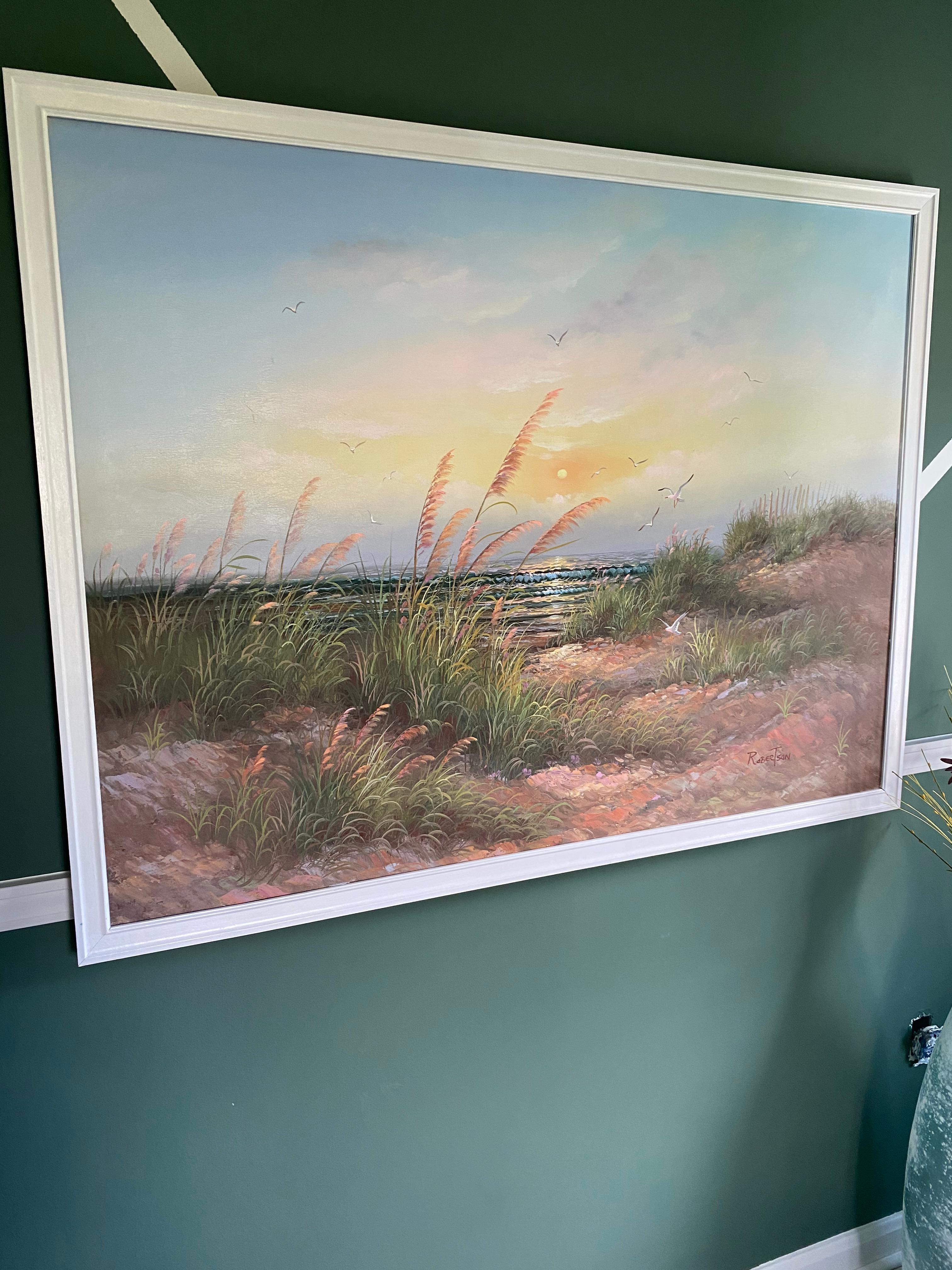 « Sunset at the Beach », peinture à l'huile contemporaine d'un paysage côtier, encadrée en vente 1