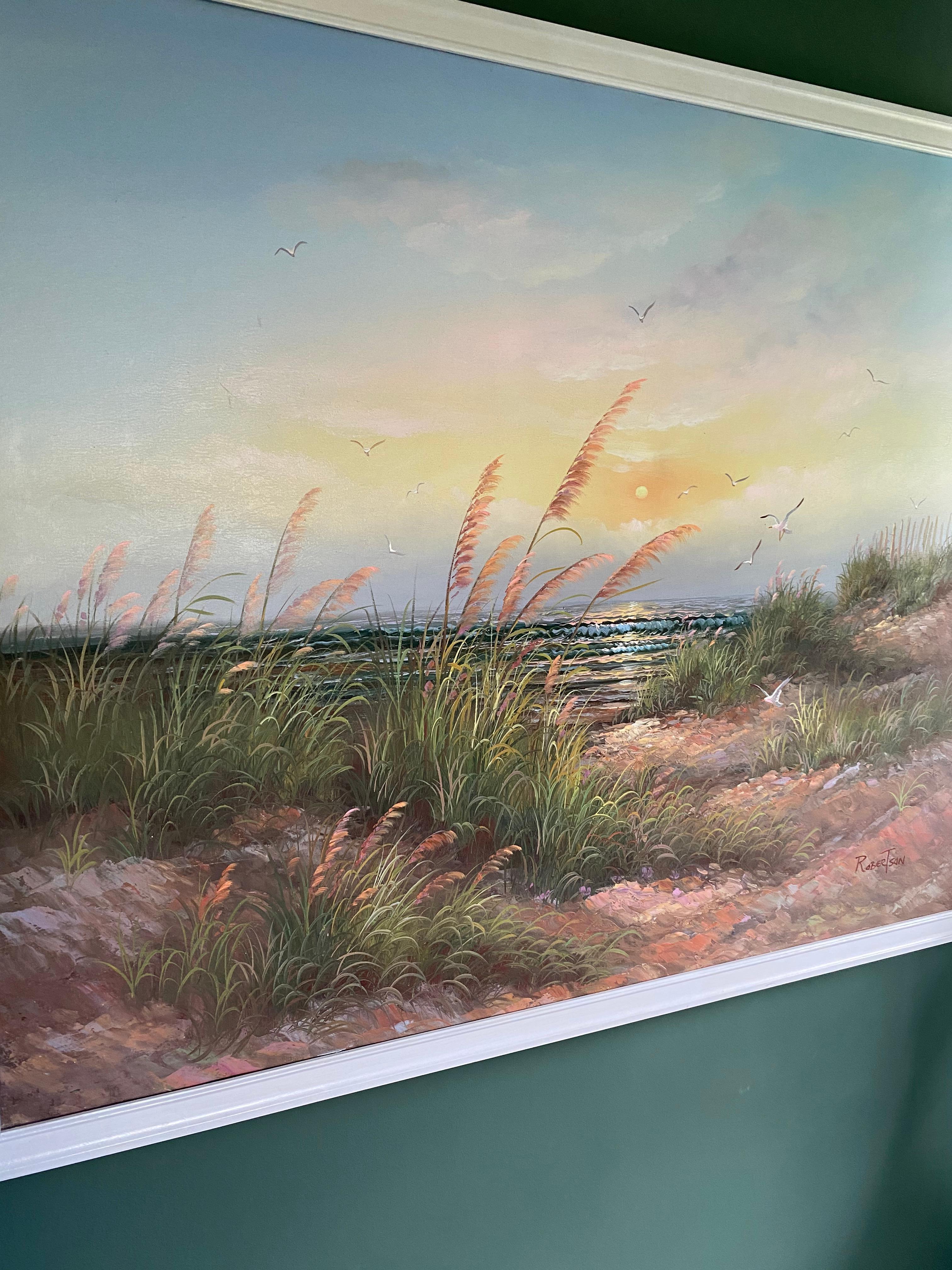 « Sunset at the Beach », peinture à l'huile contemporaine d'un paysage côtier, encadrée en vente 2