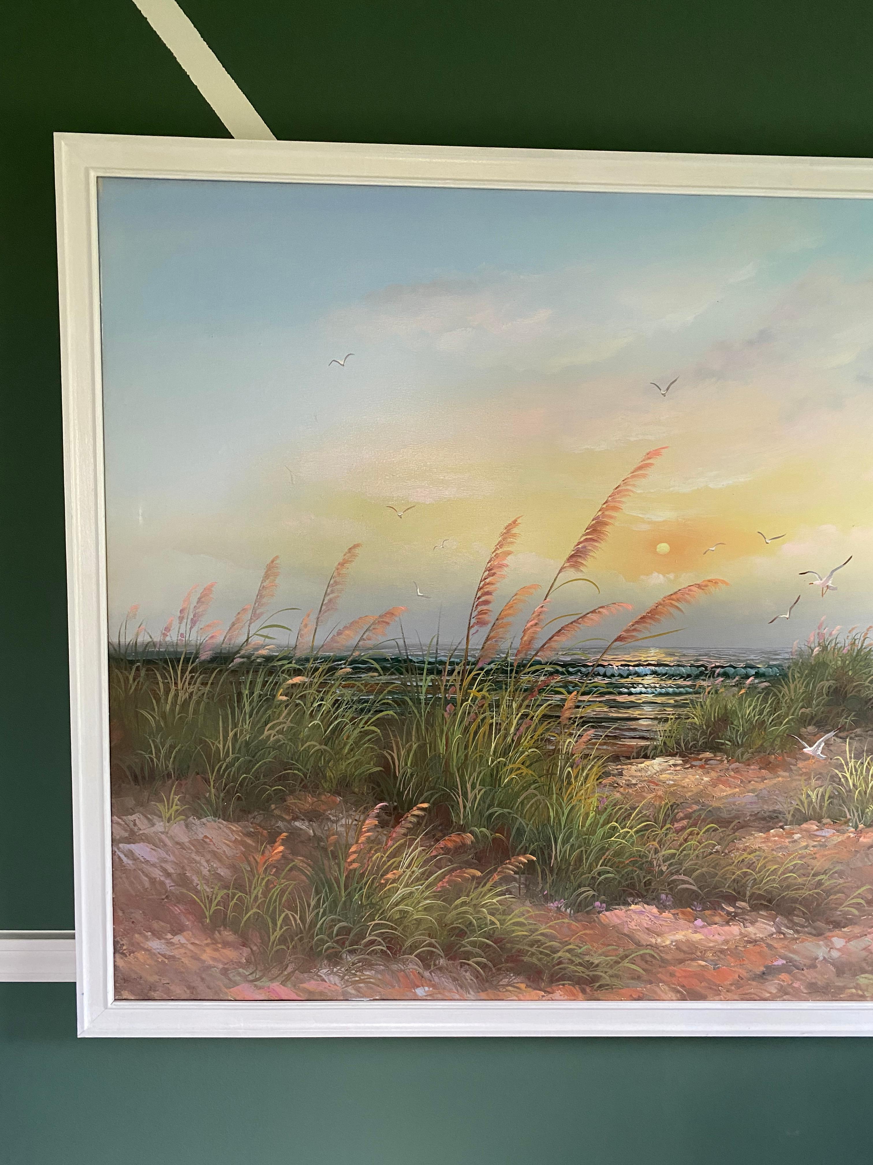 « Sunset at the Beach », peinture à l'huile contemporaine d'un paysage côtier, encadrée en vente 3