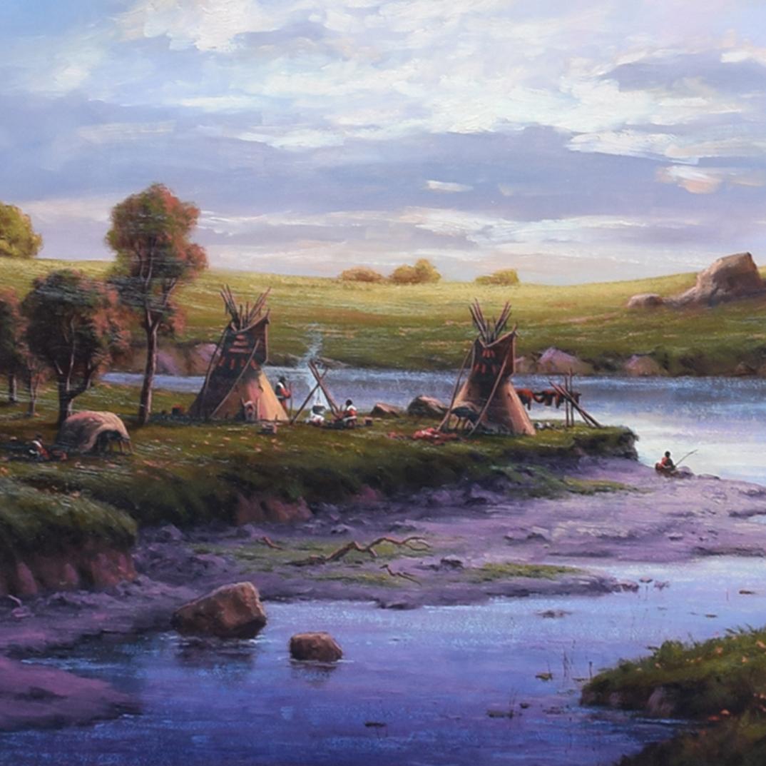 American Sunset at the River Camp by Heinie Hartwig For Sale