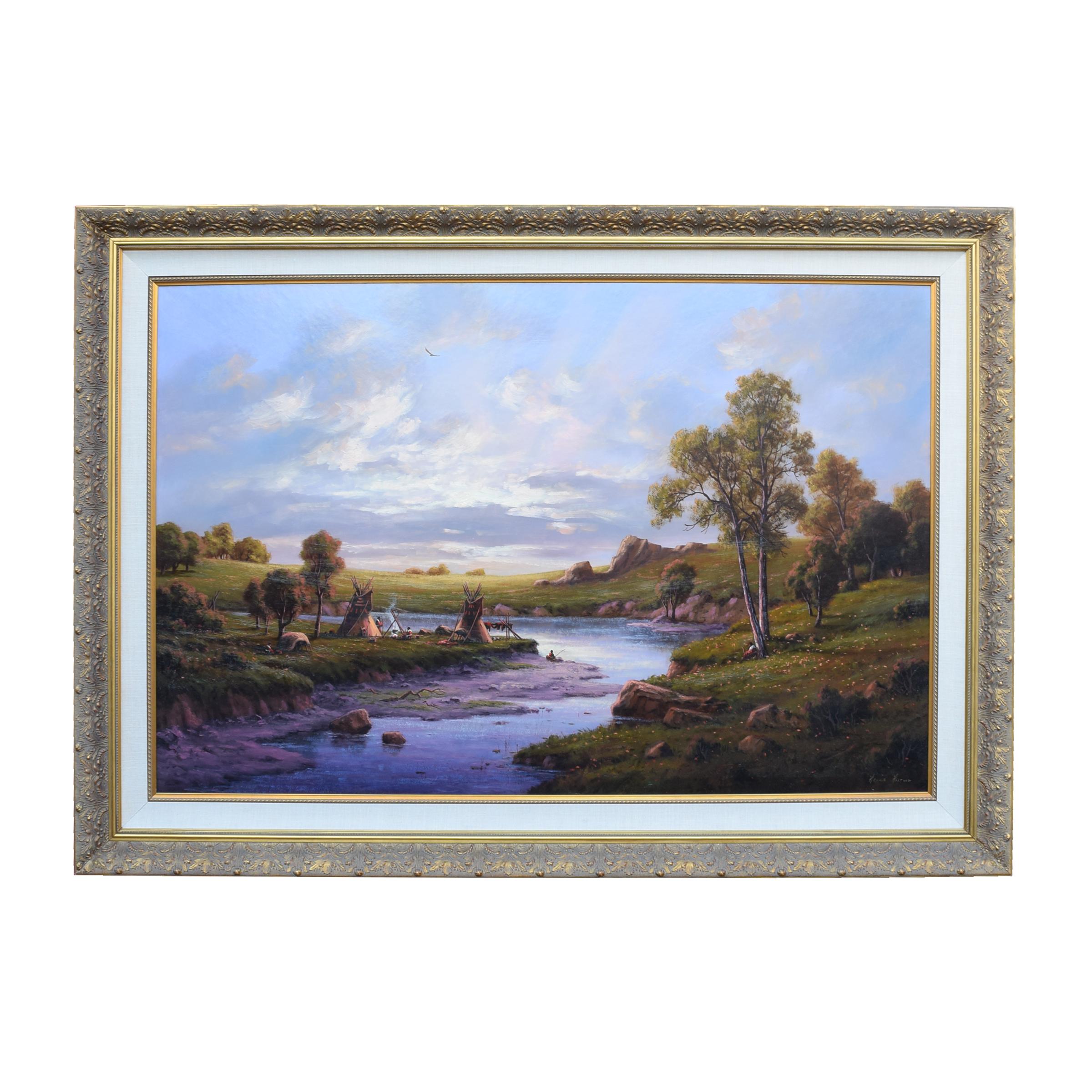 Sunset at the River Camp by Heinie Hartwig For Sale