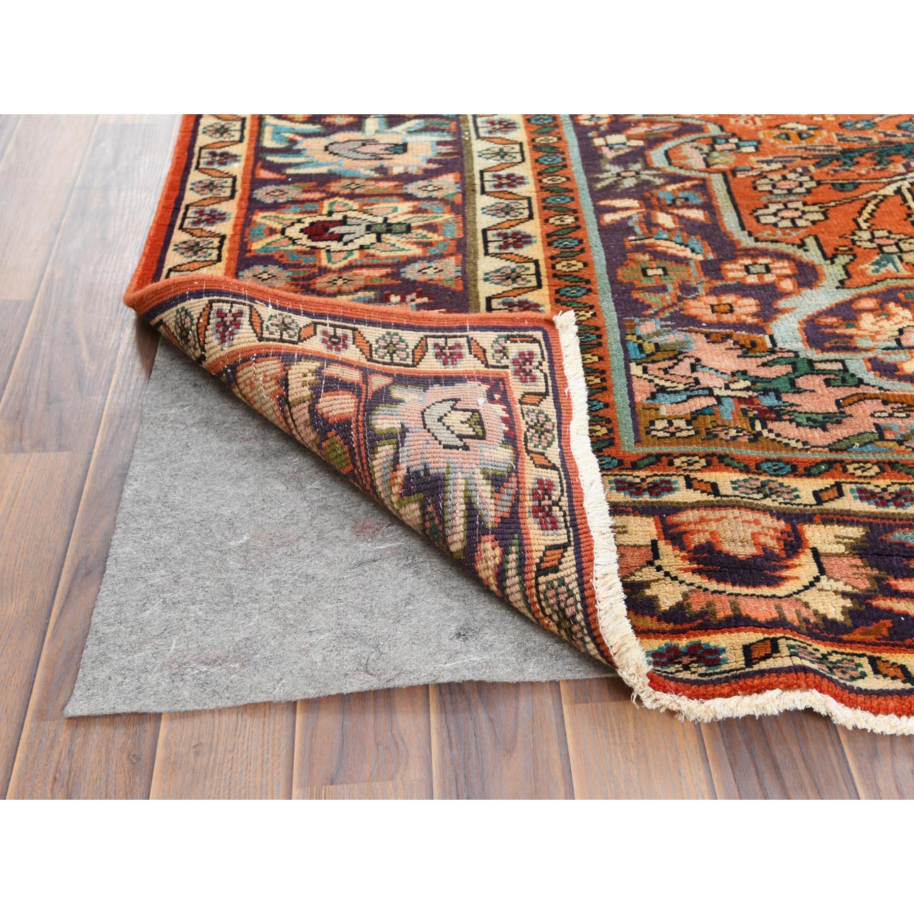 Sunset Color Shades Hand Knotted Vintage Persian Heriz, Distressed Worn Wool Rug In Good Condition In Carlstadt, NJ