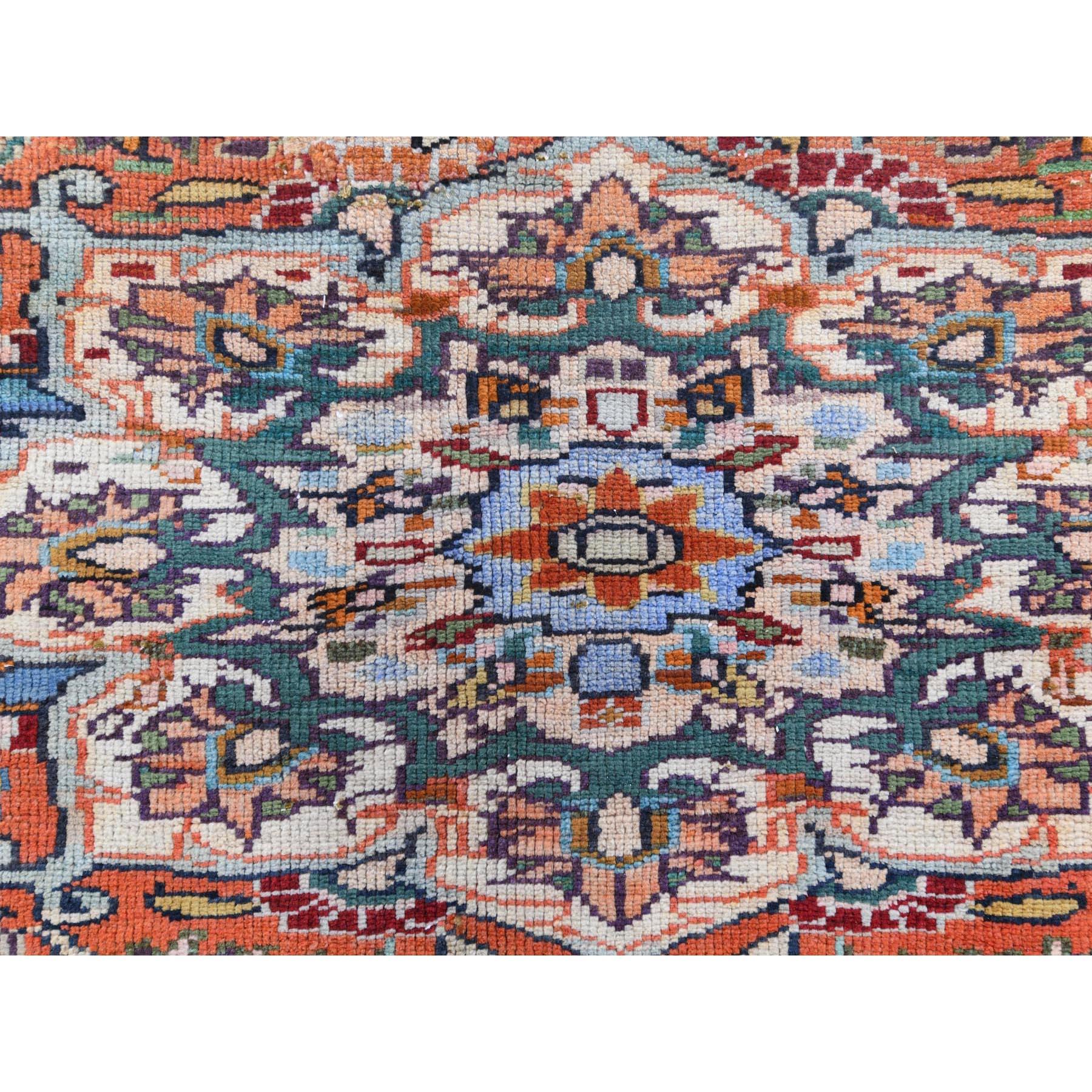 Sunset Color Shades Hand Knotted Vintage Persian Heriz, Distressed Worn Wool Rug 3