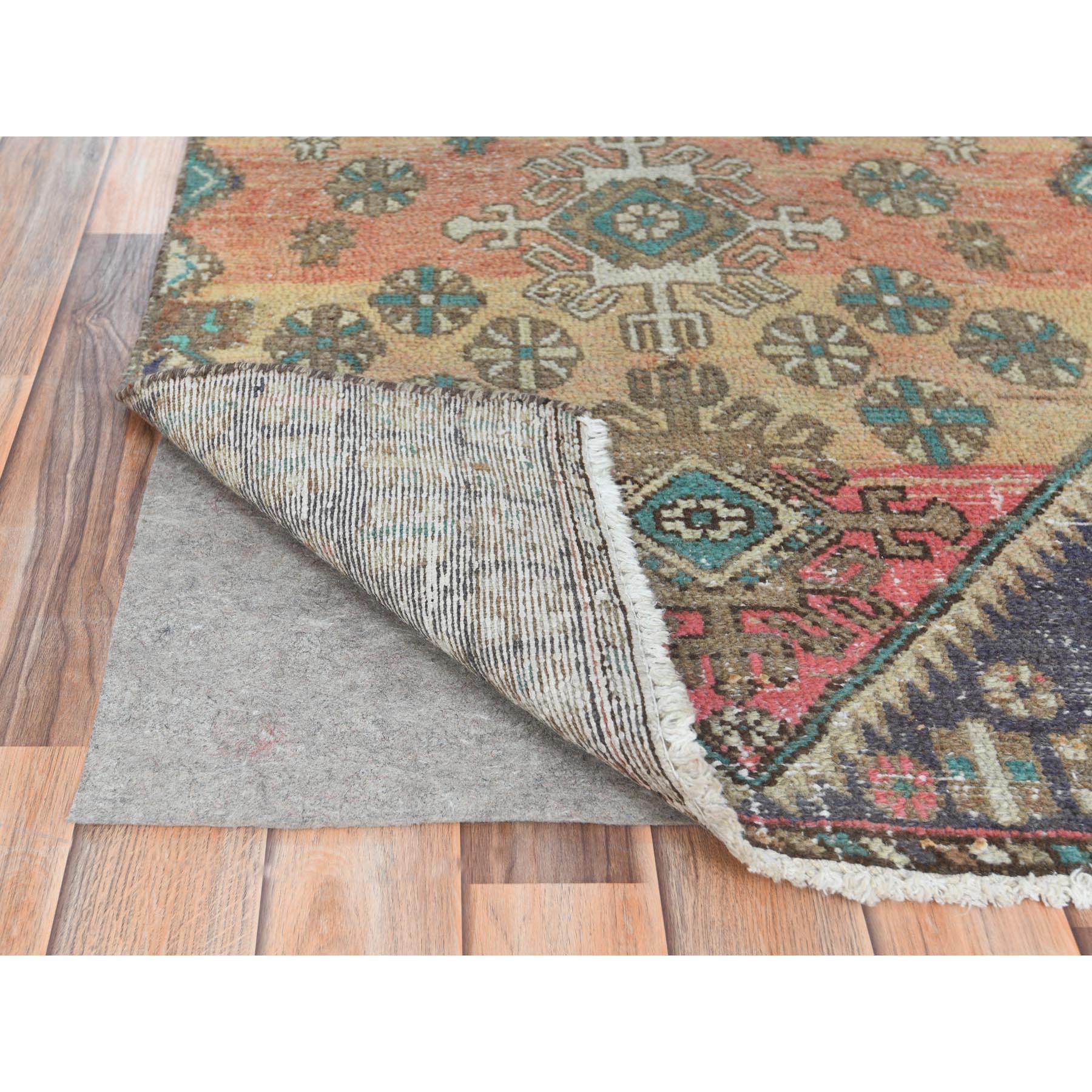 Medieval Sunset Colors, Distressed Worn Wool Hand Knotted, Vintage Persian Bakhtiar Rug For Sale