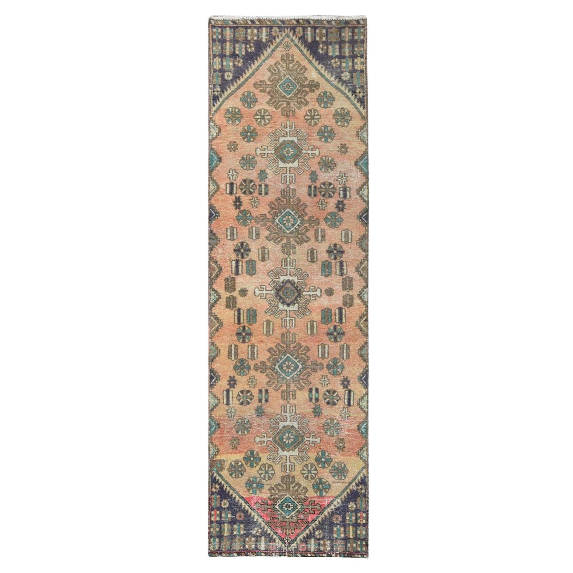 Sunset Colors, Distressed Worn Wool Hand Knotted, Vintage Persian Bakhtiar Rug
