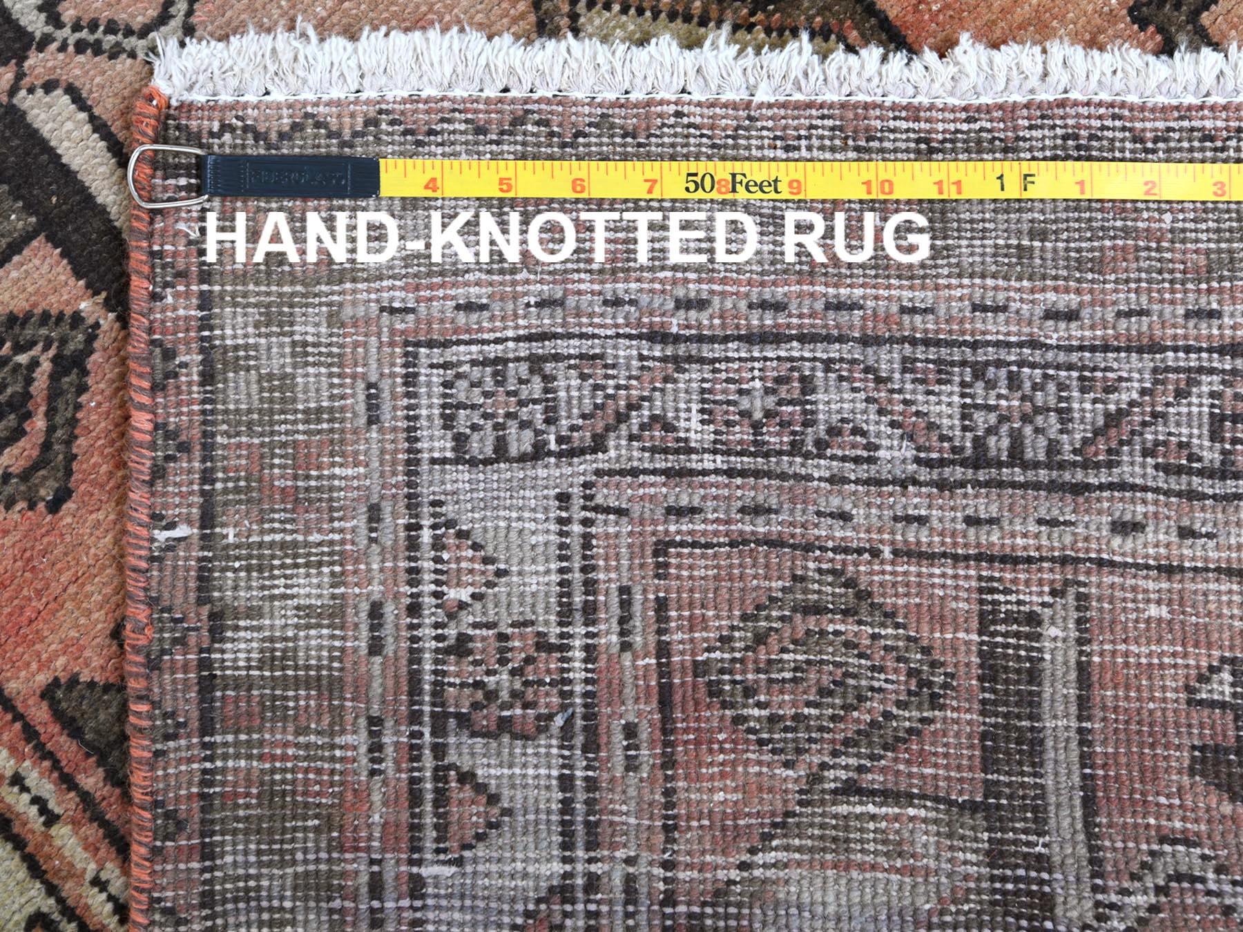Sunset Colors Hand Knotted Clean Persian Heriz Old Organic Wool Worn Down Rug 1