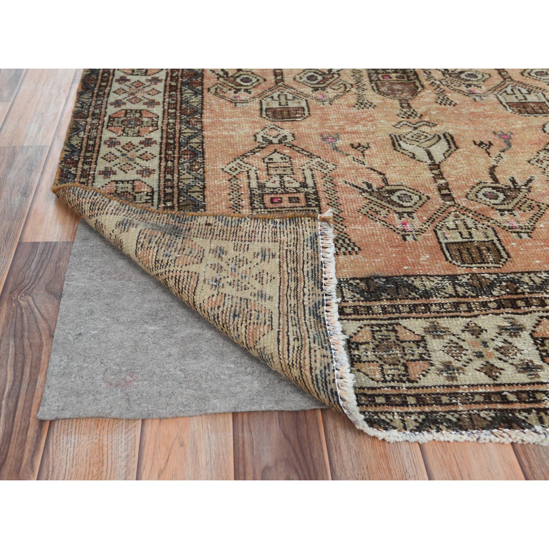 Medieval Sunset Colors, Hand Knotted Vintage Persian Shiraz, Abrash Distressed Wool Rug For Sale