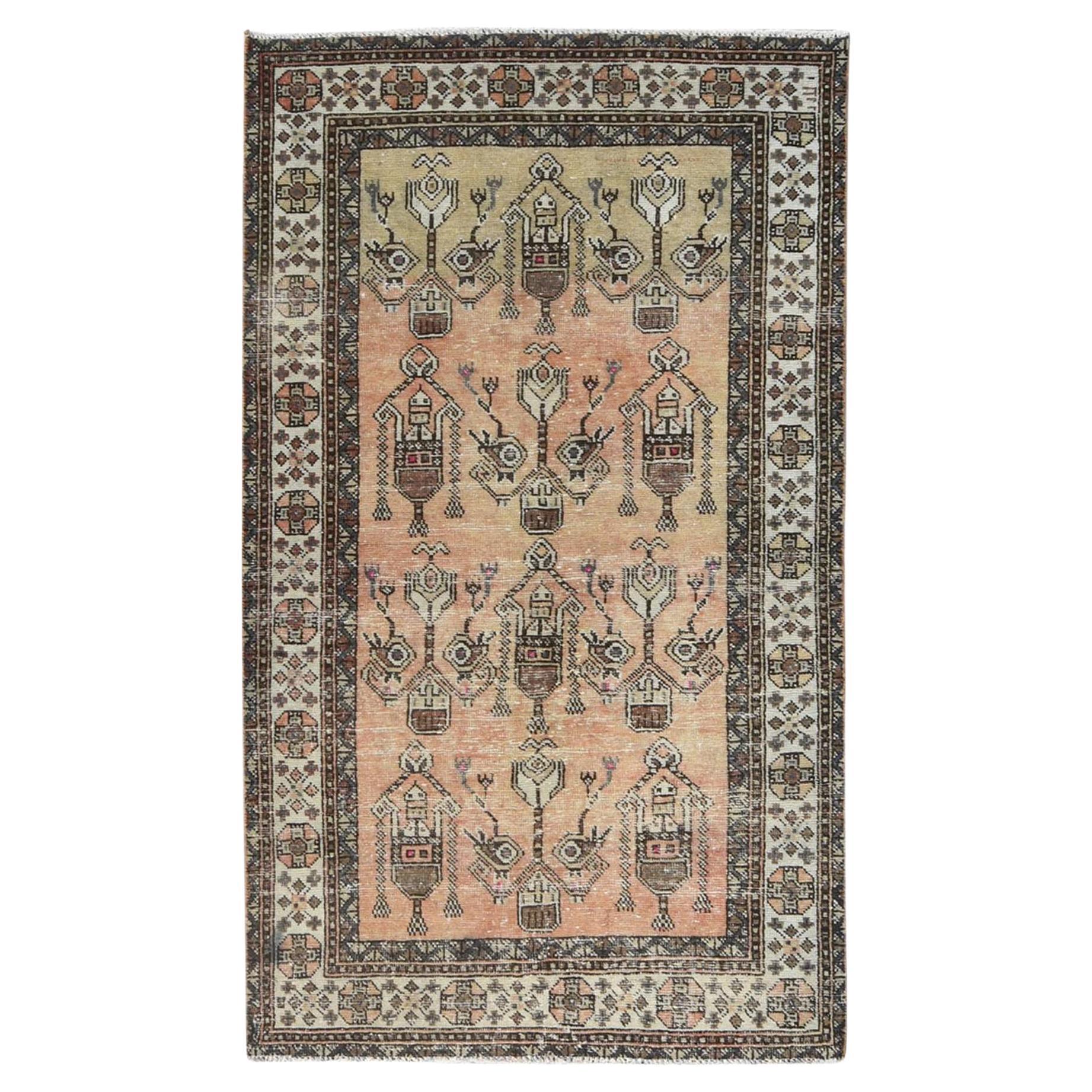 Sunset Colors, Hand Knotted Vintage Persian Shiraz, Abrash Distressed Wool Rug For Sale