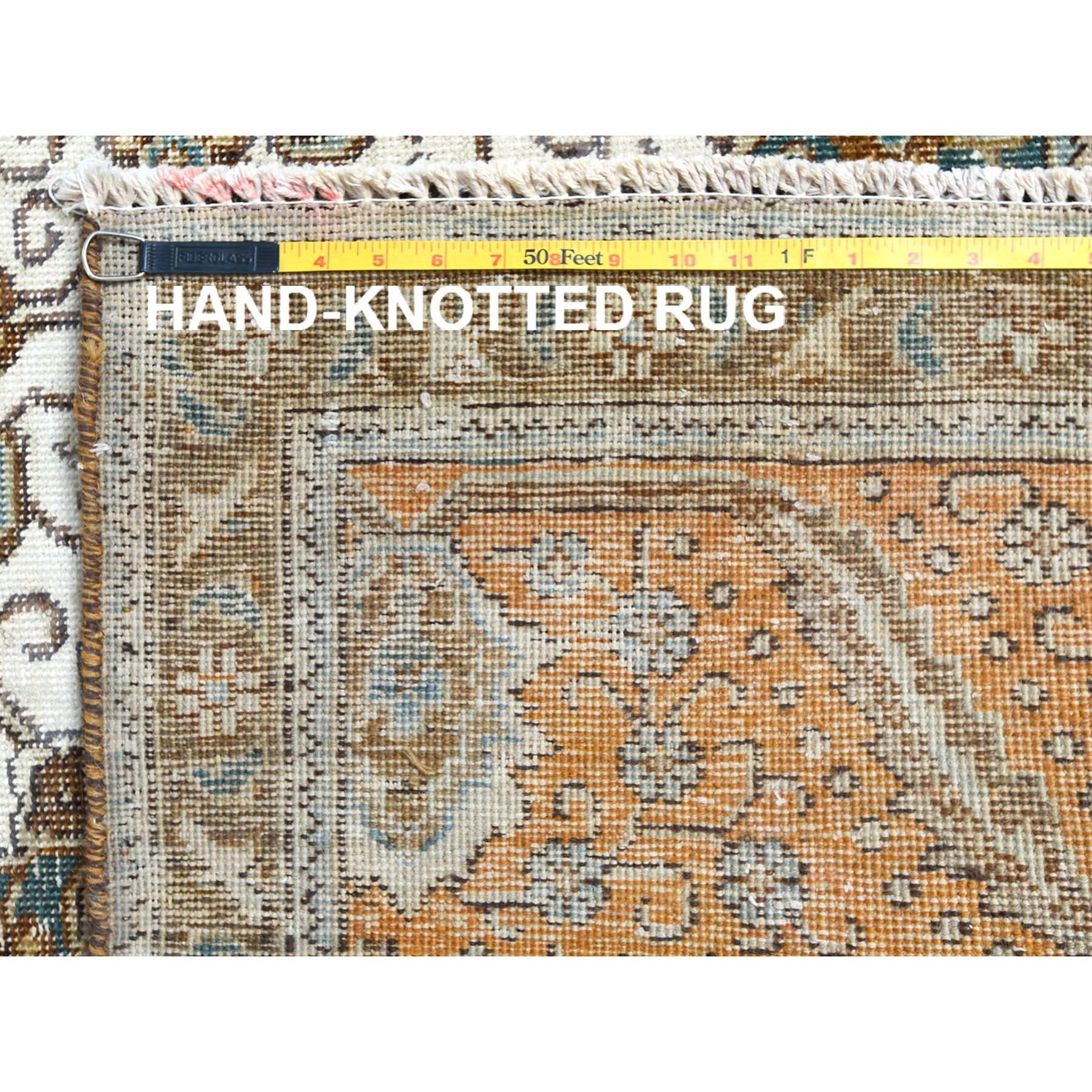 Sunset Colors Old Cropped Thin Persian Tabriz Wool Stone Wash Hand Knotted Rug 6