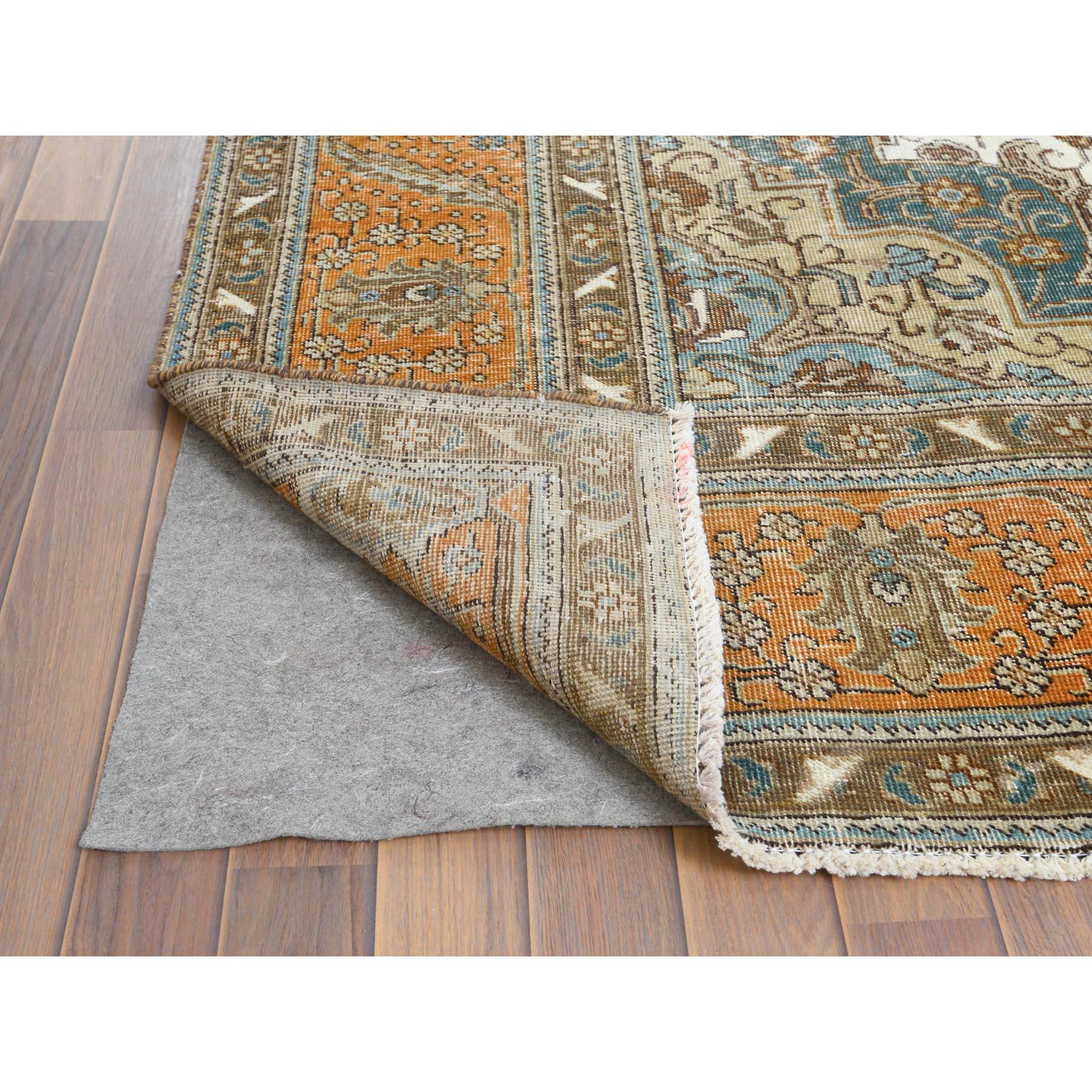 Sunset Colors Old Cropped Thin Persian Tabriz Wool Stone Wash Hand Knotted Rug In Good Condition In Carlstadt, NJ