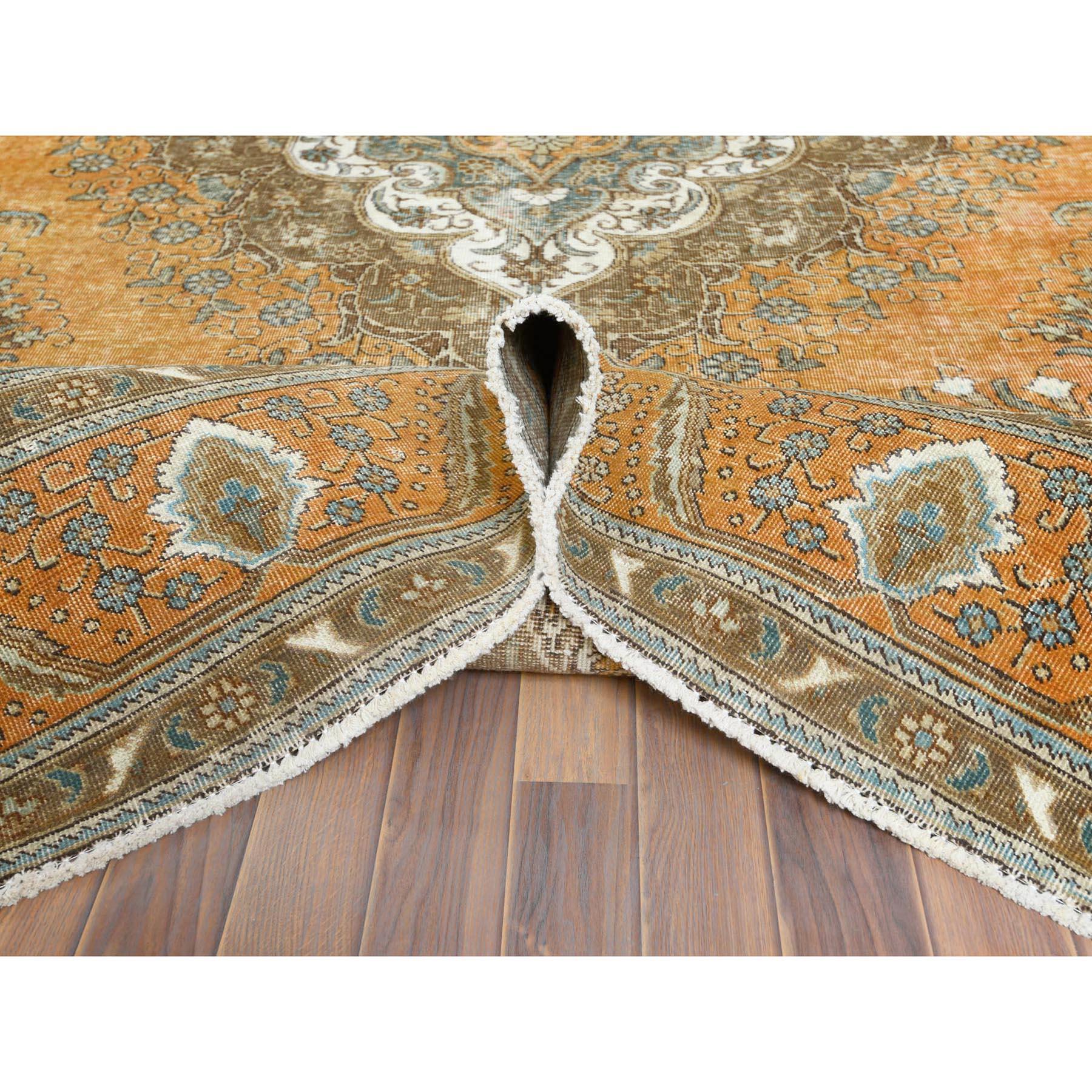 Mid-20th Century Sunset Colors Old Cropped Thin Persian Tabriz Wool Stone Wash Hand Knotted Rug