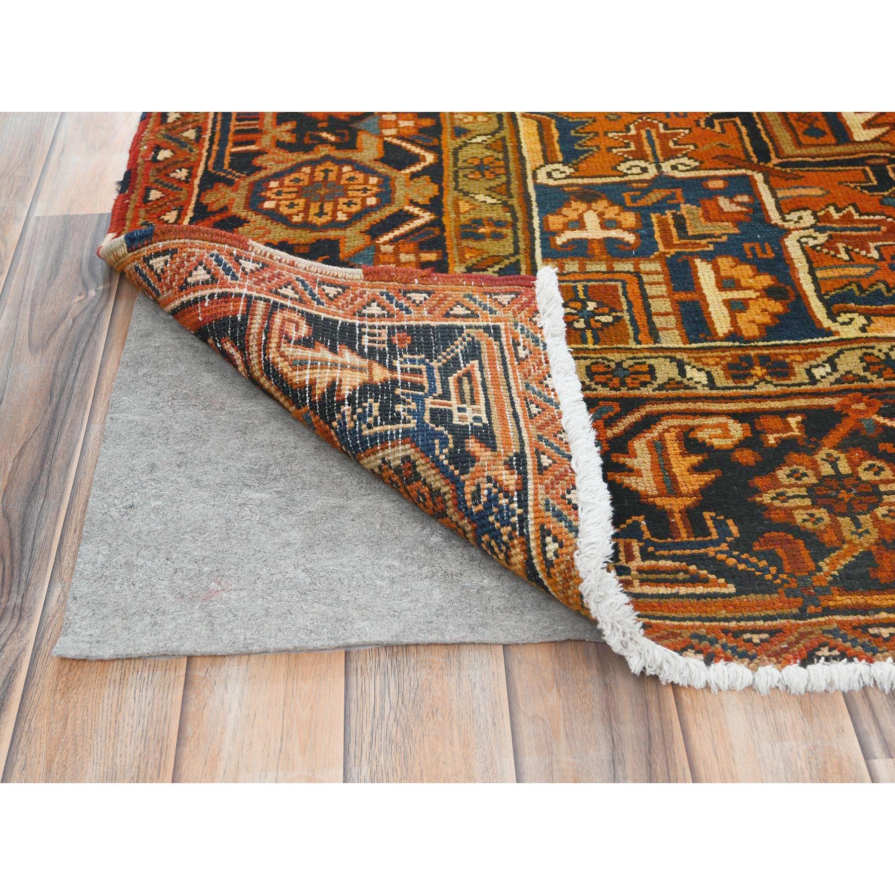 Sunset Colors Rustic Feel Worn Wool Hand Knotted Vintage Persian Heriz Rug In Good Condition In Carlstadt, NJ