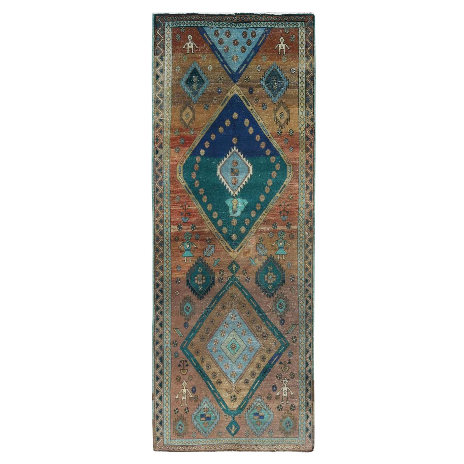 Sunset Colors, Vintage Northwest Persian, Hand Knotted Worn Wool Distressed Rug For Sale