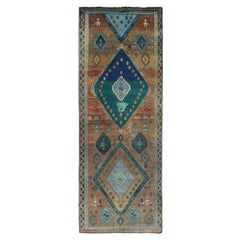 Sunset Colors, Retro Northwest Persian, Hand Knotted Worn Wool Distressed Rug