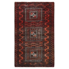 Sunset Colors Retro Persian Baluch Hand Knotted Pure Wool Worn Down Rug