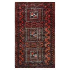 Sunset Colors Vintage Persian Baluch Hand Knotted Pure Wool Worn Down Rug