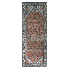 Sunset Colors Retro Persian Husainabad Abrash Worn Wool Hand Knotted Rug