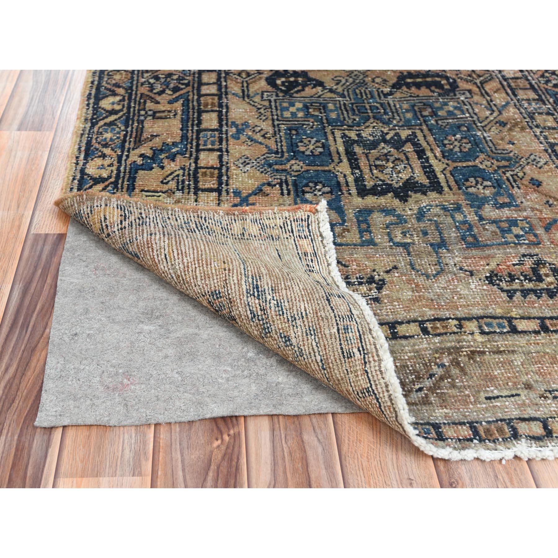 Medieval Sunset Colors Vintage Persian Karajeh Distressed Look Worn Wool Hand Knotted Rug For Sale