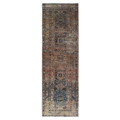 Sunset Colors Retro Persian Karajeh Distressed Look Worn Wool Hand Knotted Rug