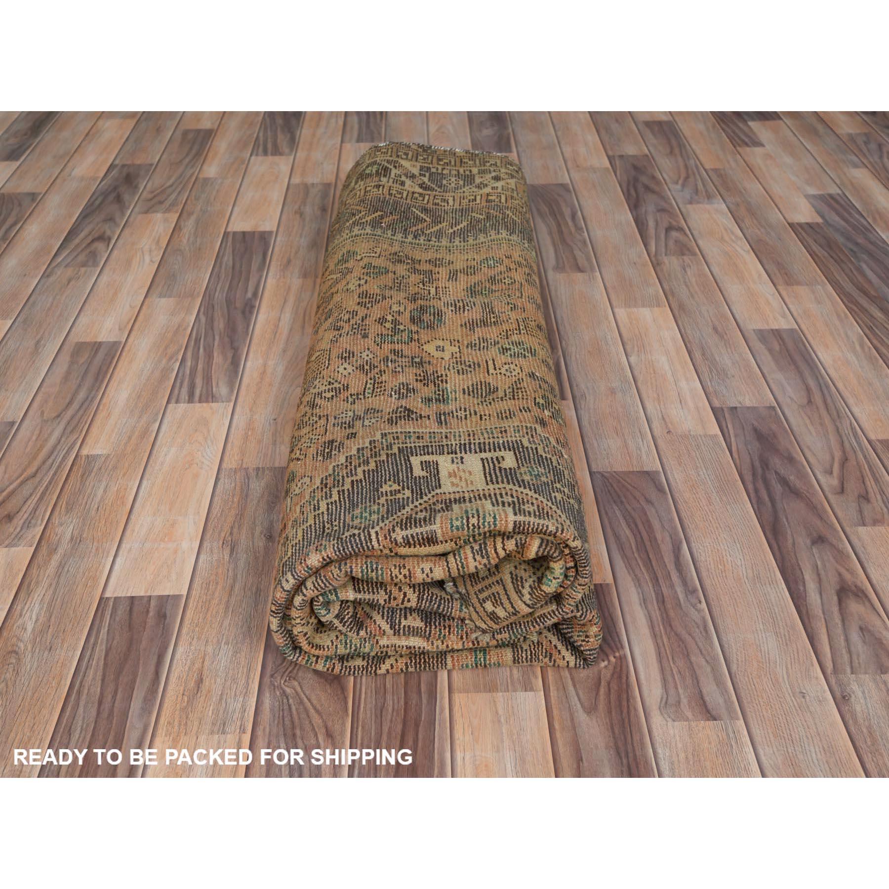 Sunset Colors, Worn Wool Hand Knotted Vintage Persian Shiraz Distressed Rug For Sale 4