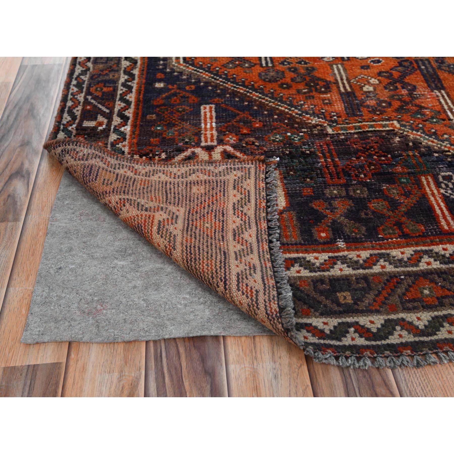 Sunset Colors, Worn Wool Hand Knotted Vintage Persian Shiraz, Distressed Rug In Good Condition In Carlstadt, NJ