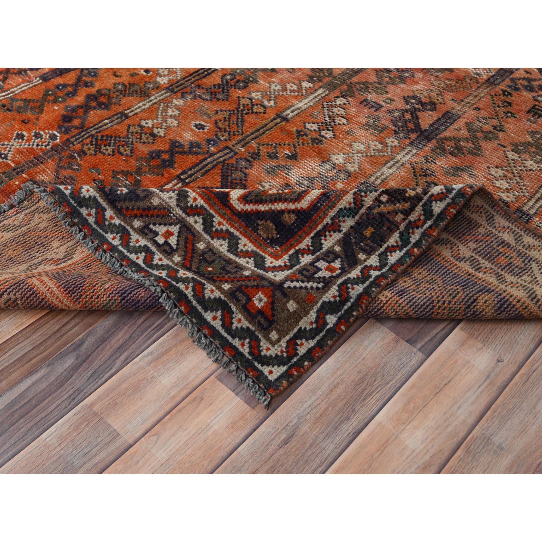Sunset Colors, Worn Wool Hand Knotted Vintage Persian Shiraz, Distressed Rug 1